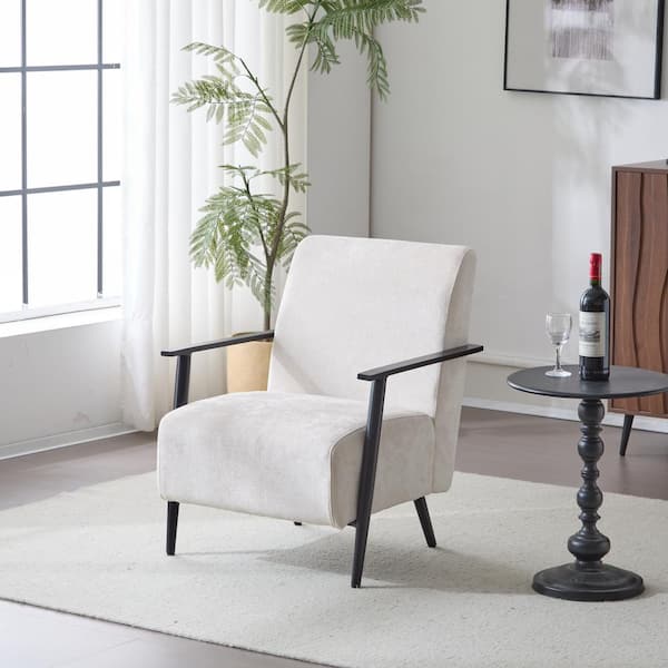 Pixela Modern Upholstered Lounge Arm Chair, Metal Frame, Beige Plus Black
