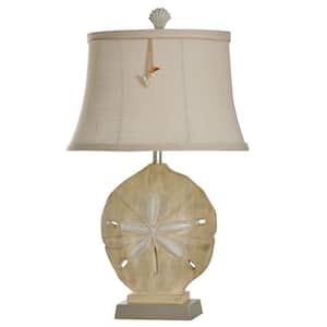 31 in. Sandstone and Silver Table Lamp with White Softback Fabric Shade