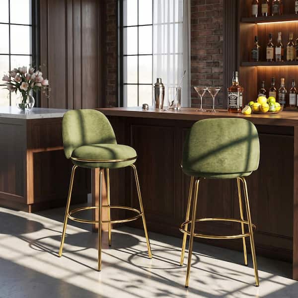 Boryn 30 in. H Green Modern Upholstered Bar Stools with Gold Metal Base, (Set of 2)