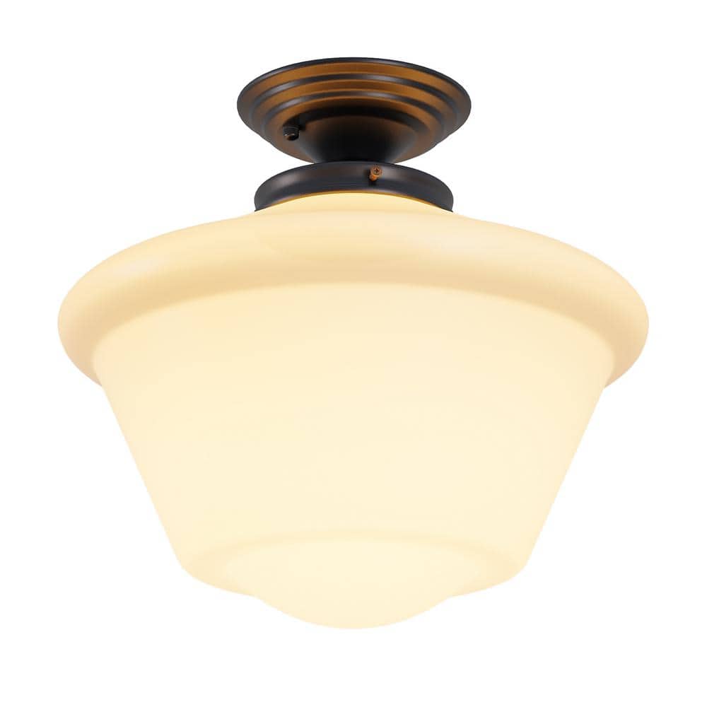 Industrial Farmhouse 13.77 in. 1-Light Indoor Black Semi-Flush Mount Ceilin