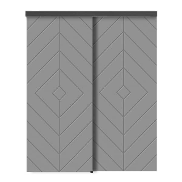 CALHOME 48 in. x 80 in. Hollow Core Light Gray Stained Composite MDF Interior Double Closet Sliding Doors