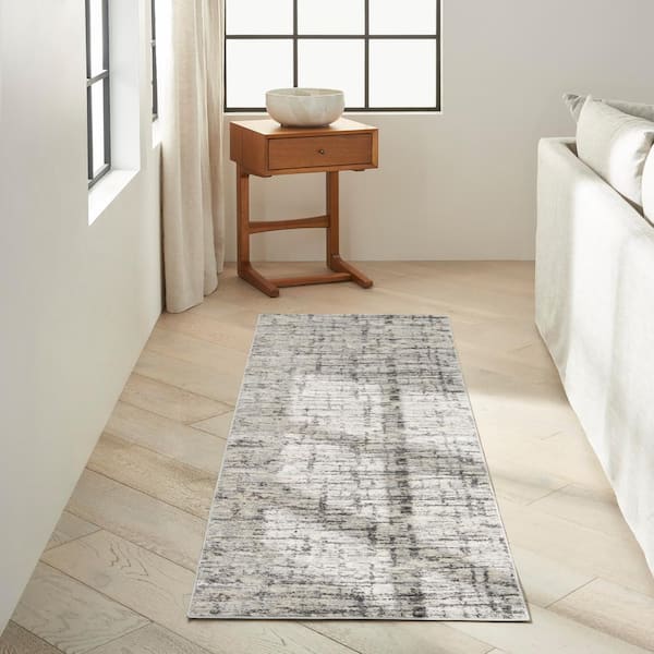 Rush Ivory/Grey 2 ft. x 10 ft. Abstract Contemporary Runner Area Rug