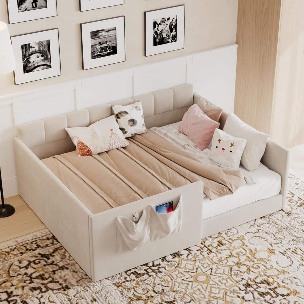 Roe Beige Full Size Velvet Upholstered Daybed with High Side Panels and Side Entrance price history on PriceWatchPro
