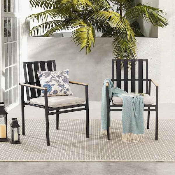 ULAX FURNITURE Aluminum Outdoor Dining Chair with Beige Seat Cushion (2-Pack)