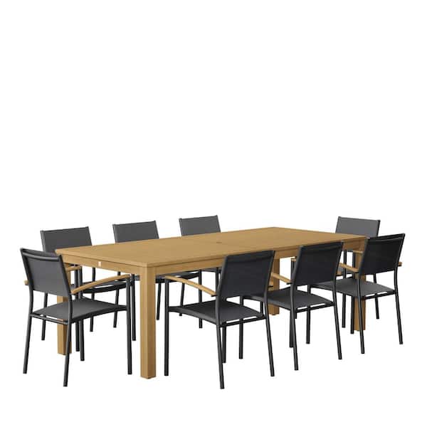 Amazonia Valington 9-Piece Patio Rectangular Table Set Teak Finish Ideal for Outdoors and Indoors, Eucalyptus Wood