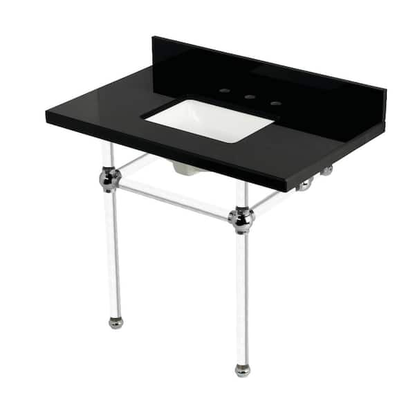 Kingston Brass Templeton 36 in. Granite Console Sink Set with Acrylic Legs in Black Granite/Polished Chrome