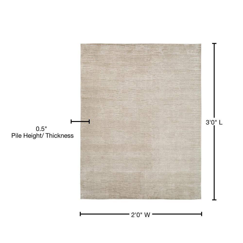 Hand-Hooked Beige Wool and Viscose Area Rug