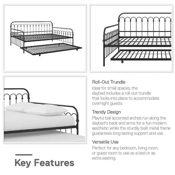 Novogratz Black Full/Twin Bright Pop Metal Daybed with