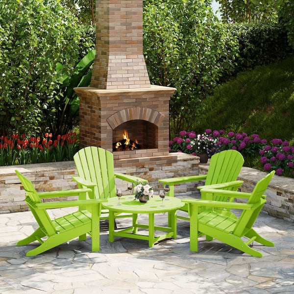 Altura Fade Resistant HDPE Plastic Lime 5-Piece Adirondack Chair Outdoor Patio Conversation Set, Round Coffee Table