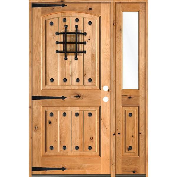 Krosswood Doors 44 in. x 80 in. Mediterranean Knotty Alder Left-Hand/Inswing Clear Glass Clear Stain Wood Prehung Front Door with RHSL