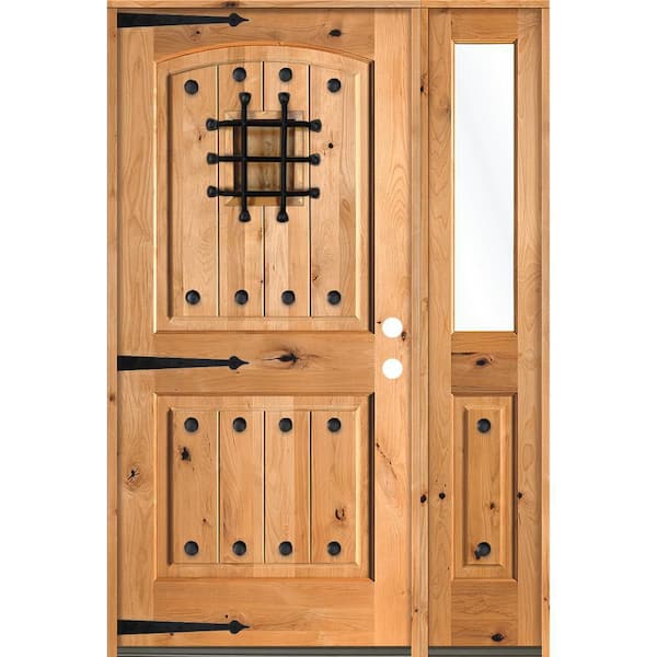 Krosswood Doors 50 in. x 80 in. Mediterranean Knotty Alder Left-Hand/Inswing Clear Glass Clear Stain Wood Prehung Front Door w/RHSL