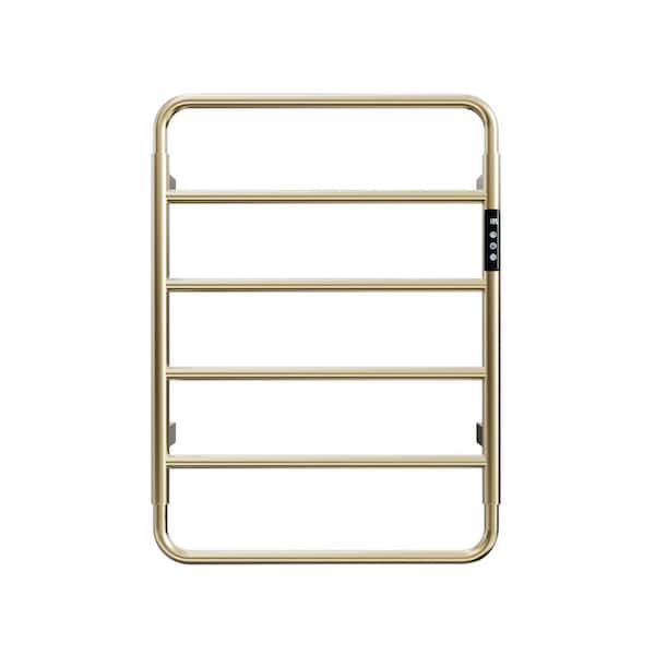 4-Bar Wall Mounted Plug-in and Hardwired Electric Bathroom Towel Warmer Drying Rack Towel Heater in Brushed Gold