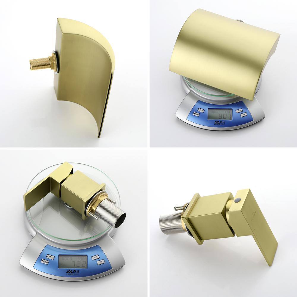 Brushed Gold Single Handle Waterfall Tub Faucet with Hand Shower