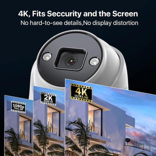 4K UHD 8-Channel 2TB PoE NVR Security Camera System with 8 8MP Wired Spotlight Cameras, Color Night Vision, 2-Way Audio