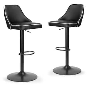 Alston Black with White Piping 34 in. Adjustable Height Swivel Bar Stool (Set of 2)
