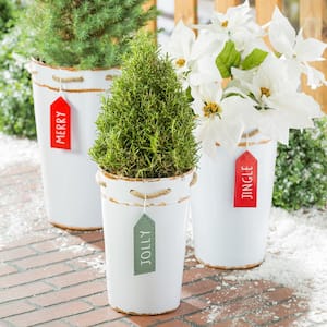 French Bucket with Holiday Tag on Robe Metal Planter (3-Pack)