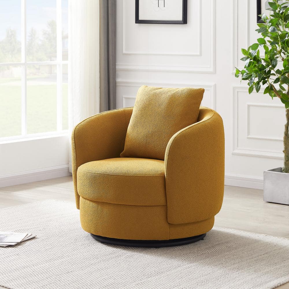 Mid-Century Modern Dark Yellow Microfiber Barrel Accent Chair