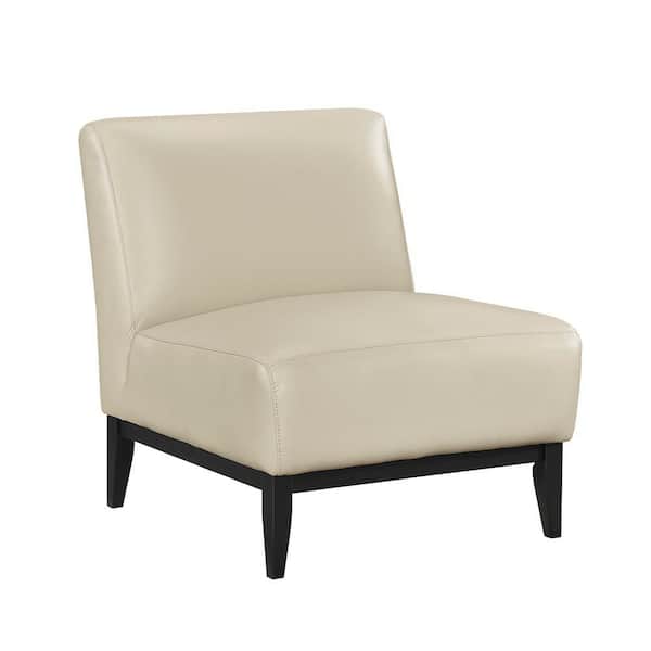 Holland Beige Leather Upholstery Accent Arm Chair