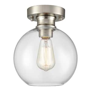 7.87 in. 1-Light Nickel Modern Semi-Flush Mount with Clear Glass Shade and No Bulbs Included 1-Pack