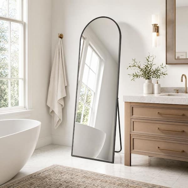 Black 26 in. W x 71 in. H Arched Modern Aluminum Alloy Framed Full Length Wall Bathroom Vanity Mirror