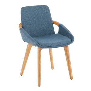 Cosmo Blue Fabric and Natural Wood Dining Side Chair