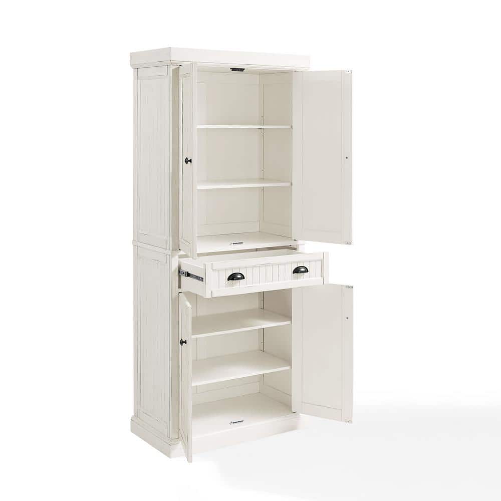 Seaside Distressed White Solid Wood Kitchen Pantry with Adjustable Shelves