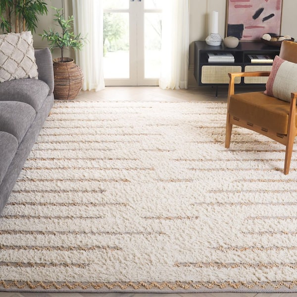 Natura 8 ft. x 10 ft. Ivory/Natural Chevron Flokati Striped Area Rug
