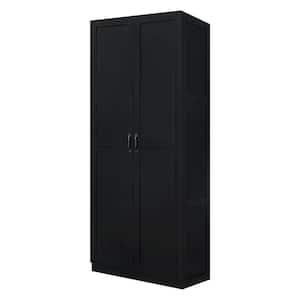 Hopkins Modern Black MDF 29.6 in. Storage Closet Wardrobe with 4-Shelves