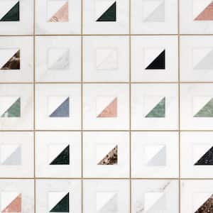 Freya Multicolor 12 in. x 12 in. Polished Marble and Brass Wall Tile (1 sq. ft./Each)