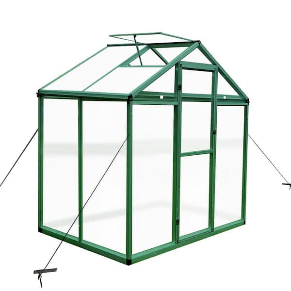 Sudzendf 6 ft. x 4 ft. Single Door Aluminum Heavy Duty Walk-in Greenhouse for Outdoor Backyard in All Seasons, Green