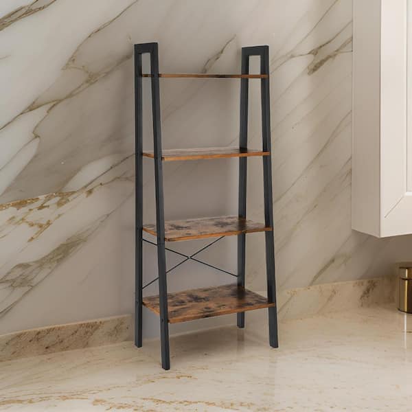Benjara 54.02 in. Tall Black and Brown Wood 4-Shelf Standard Bookcase with Metal Frame