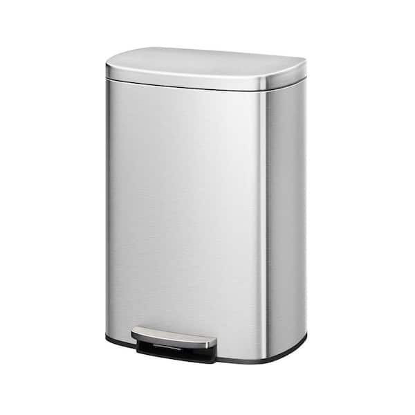 13 Gal. Stainless Steel Step-On Pedal Kitchen Trash Can w/ Soft Close Lid, Rear Handle, Removable Inner Bucket for Home