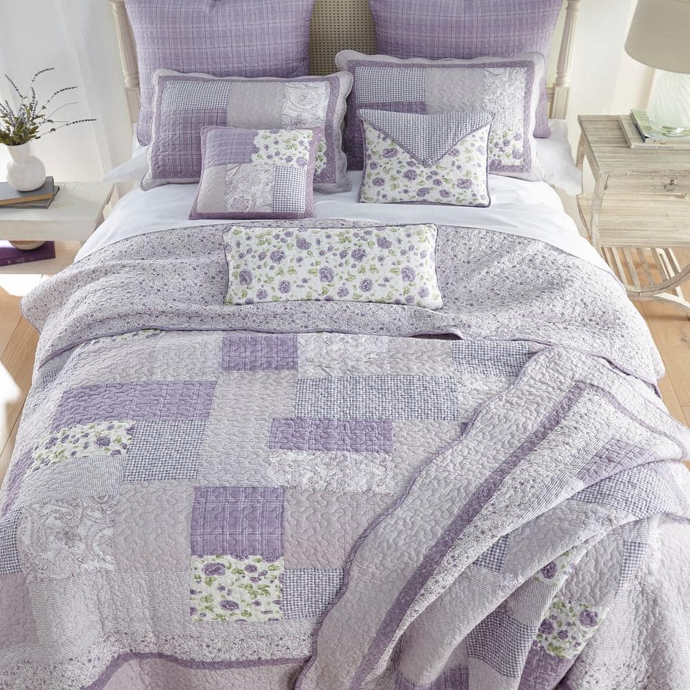 DONNA SHARP Lavender Rose 3 Piece Purple Cotton Queen Quilt Set