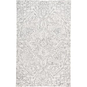 9 X 12 Gray and Ivory Floral Area Rug
