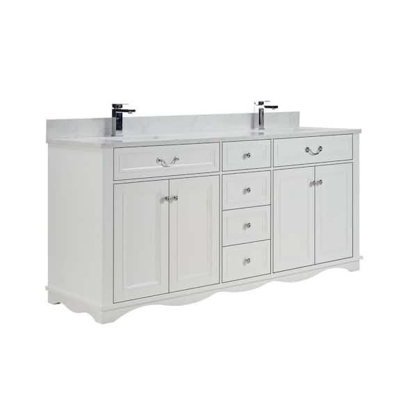 French Contemporary Series 72 in. Freestanding White Bath Vanity with White Artificial Stone Top Assembled Bath Vanity