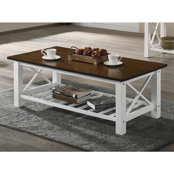 NEW CLASSIC HOME FURNISHINGS New Classic Furniture Vesta 47 in. Cream and Brown Rectangle Wood Coffee Table with 1 Shelf
