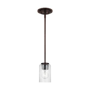 Oslo 1-Light Bronze Contemporary Dimmable Pendant Light with Clear Seeded Glass Shade and LED Bulb