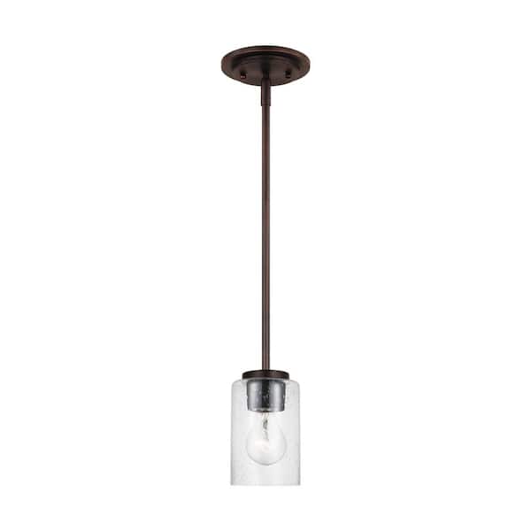Generation Lighting Oslo 1-Light Bronze Contemporary Dimmable Pendant Light with Clear Seeded Glass Shade and LED Bulb