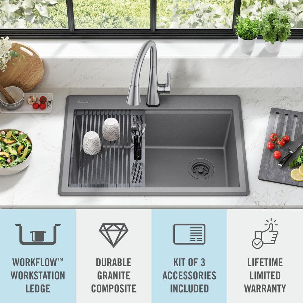 Delta Everest 30" Gray Granite Composite Single Bowl Workstation Sink