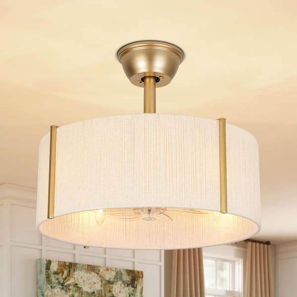 Lucas 19.2 in. 4-Light Farmhouse Gold 7 Clear Blades Drum Natural Rope Indoor Ceiling Fan Lighting with Remote Control