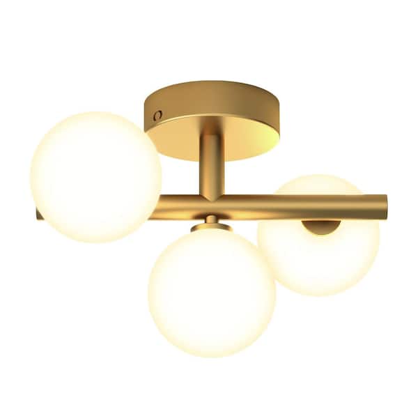 Artika Bloom 13 in. 3-Light Gold Integrated Selectable LED Modern Flush Mount Ceiling Light Fixture for Kitchen and Hallway