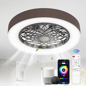 Baylee 20 in. Dimmable LED Indoor Farmhouse Brown Smart Flush Mount Ceiling Fan with RGB Light, App Control and Remote