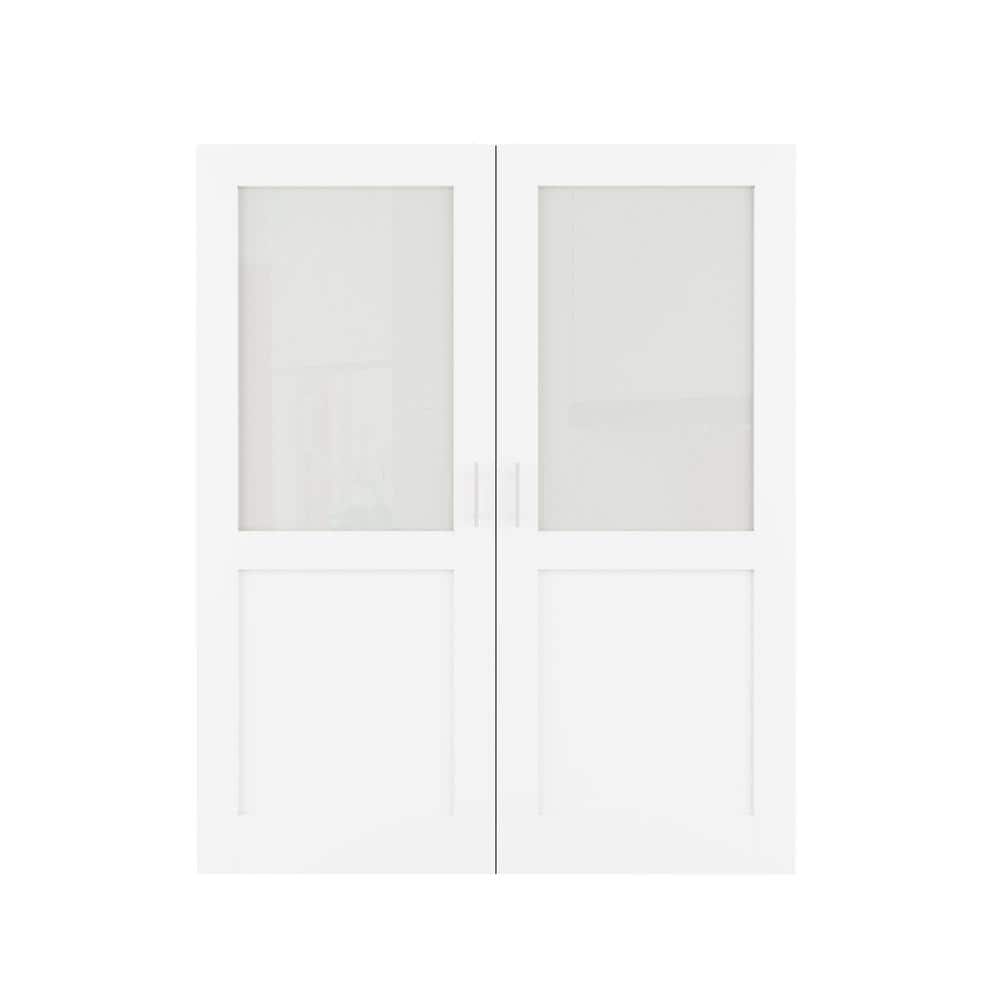 60 in. x 80 in. 1/2-Lite Frosted Glass White Solid Core Finished Glass French Door Panels Bi-Fold Door with Ball Catch price history on PriceWatchPro