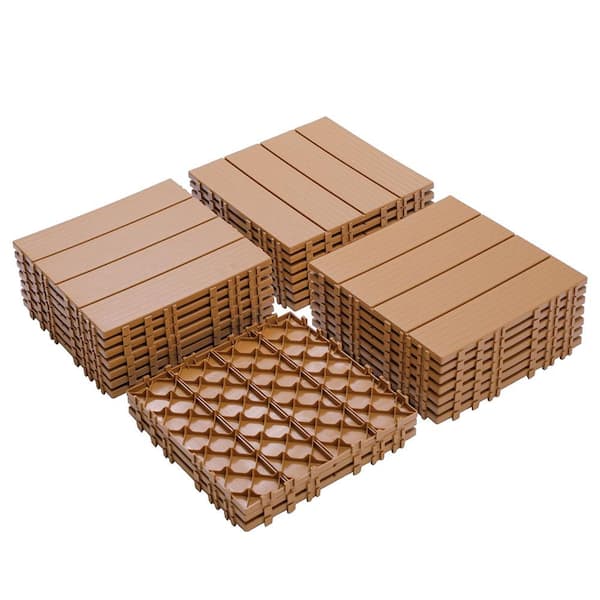 Afoxsos 1 ft. x 1 ft. Burlywood Plastic Interlocking Deck Tiles for Poolside, Backyard, Waterproof, All Weather (44-Pack)