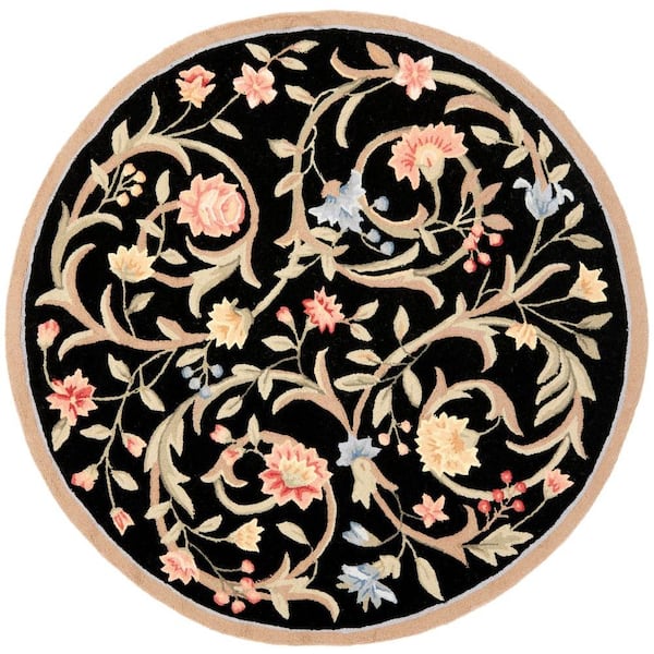 SAFAVIEH Chelsea Black 8 ft. x 8 ft. Round Floral Border Solid Area Rug