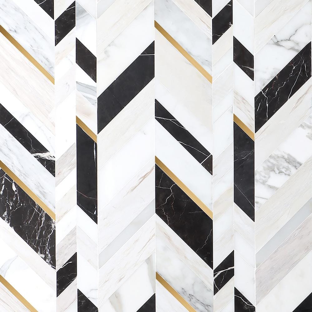 Tyra 11.81 in. x 18.89 in. Polished Marble and Brass Wall Mosaic Tile (1.55 Sq. Ft. / Each)