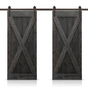 X 52 in. x 84 in. Charcoal Black Stained DIY Solid Pine Wood Interior Double Sliding Barn Door with Hardware Kit