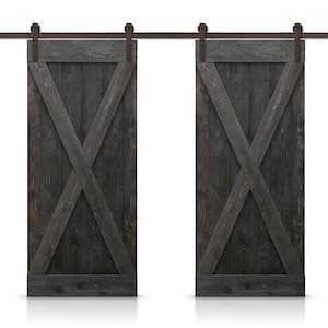X 56 in. x 84 in. Charcoal Black Stained DIY Solid Pine Wood Interior Double Sliding Barn Door with Hardware Kit