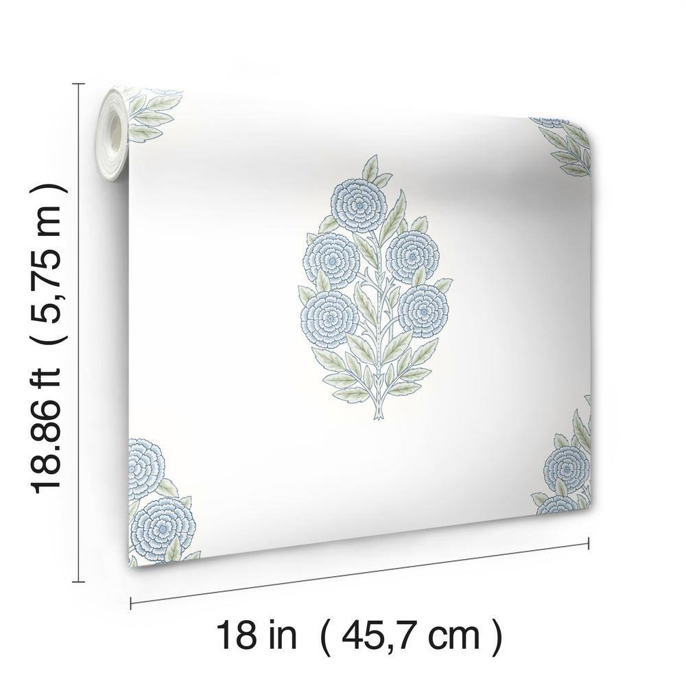 Blue Floral Self-Adhesive Repositionable Vinyl Wallpaper Roll