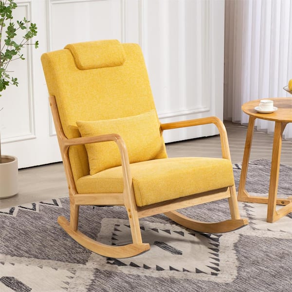 aisword Yellow Modern Mid-Century Upholstered Fabric Rocking Armchair with Lumbar Support Set of 2,